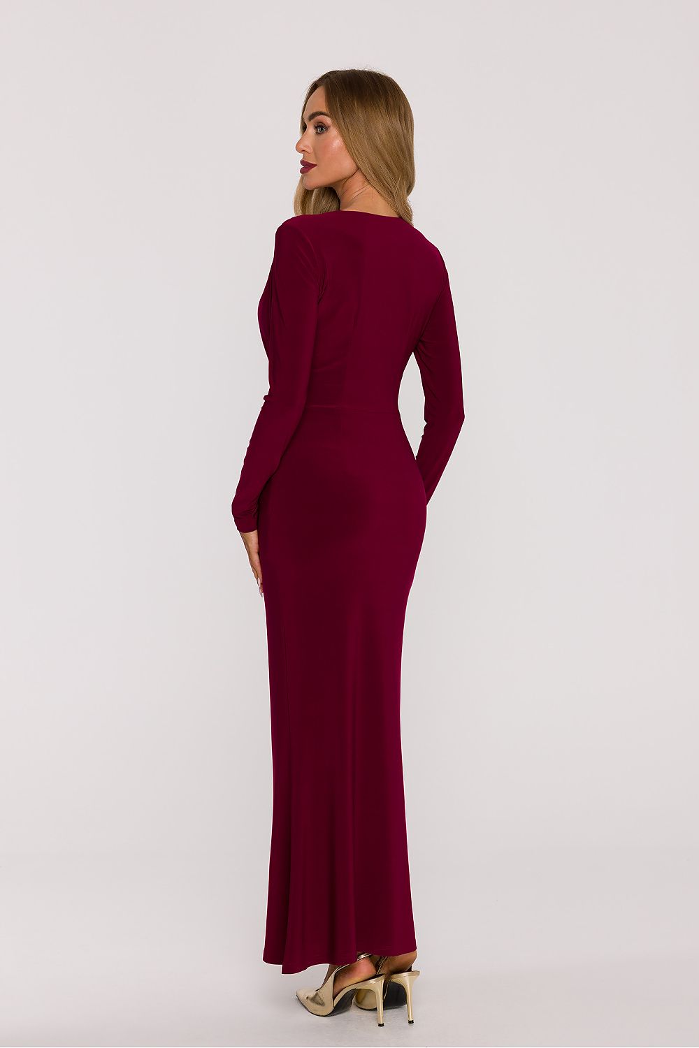 red flared v-neck long dress view 12