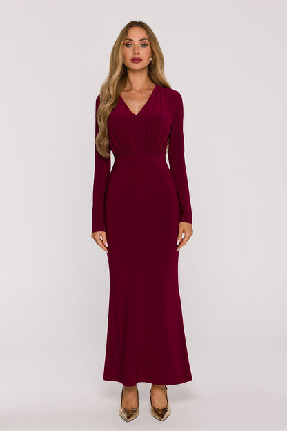 red flared v-neck long dress view 13