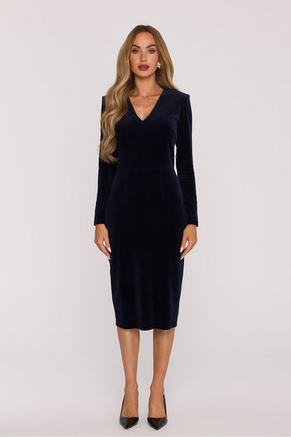 green velvet pencil evening dress side view