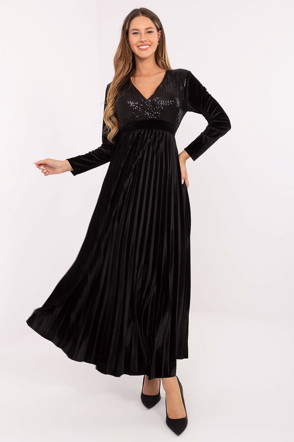 brown pleated wrap long dress view 10