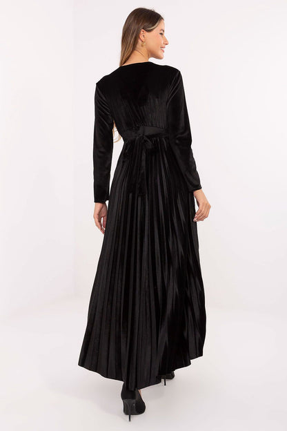 brown pleated wrap long dress view 12
