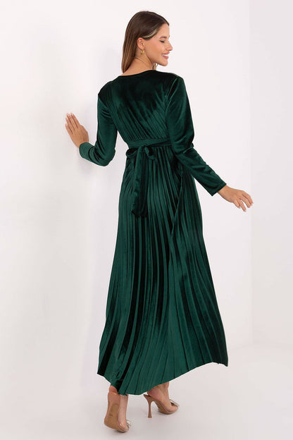brown pleated wrap long dress view 15