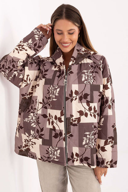 beige long sleeve jacket front view
