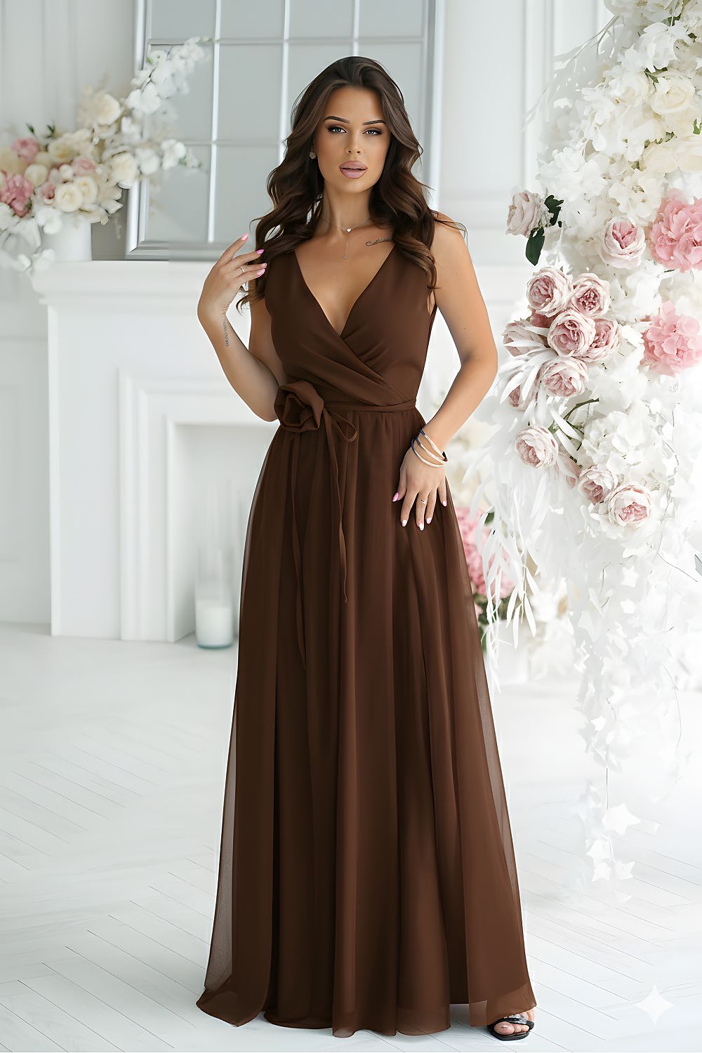 violet wrap belted long dress view 24