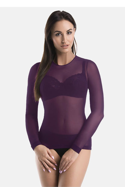 Women's semi-sheer purple long sleeve fitted blouse by Teyli