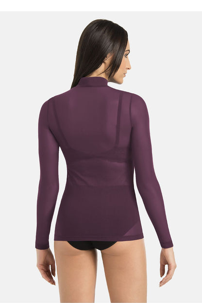 Women's sheer purple mesh turtleneck long sleeve blouse by Teyli