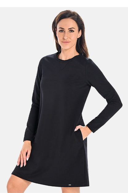 black elegant black cotton dress for women – flattering fit & comfortable wear front view
