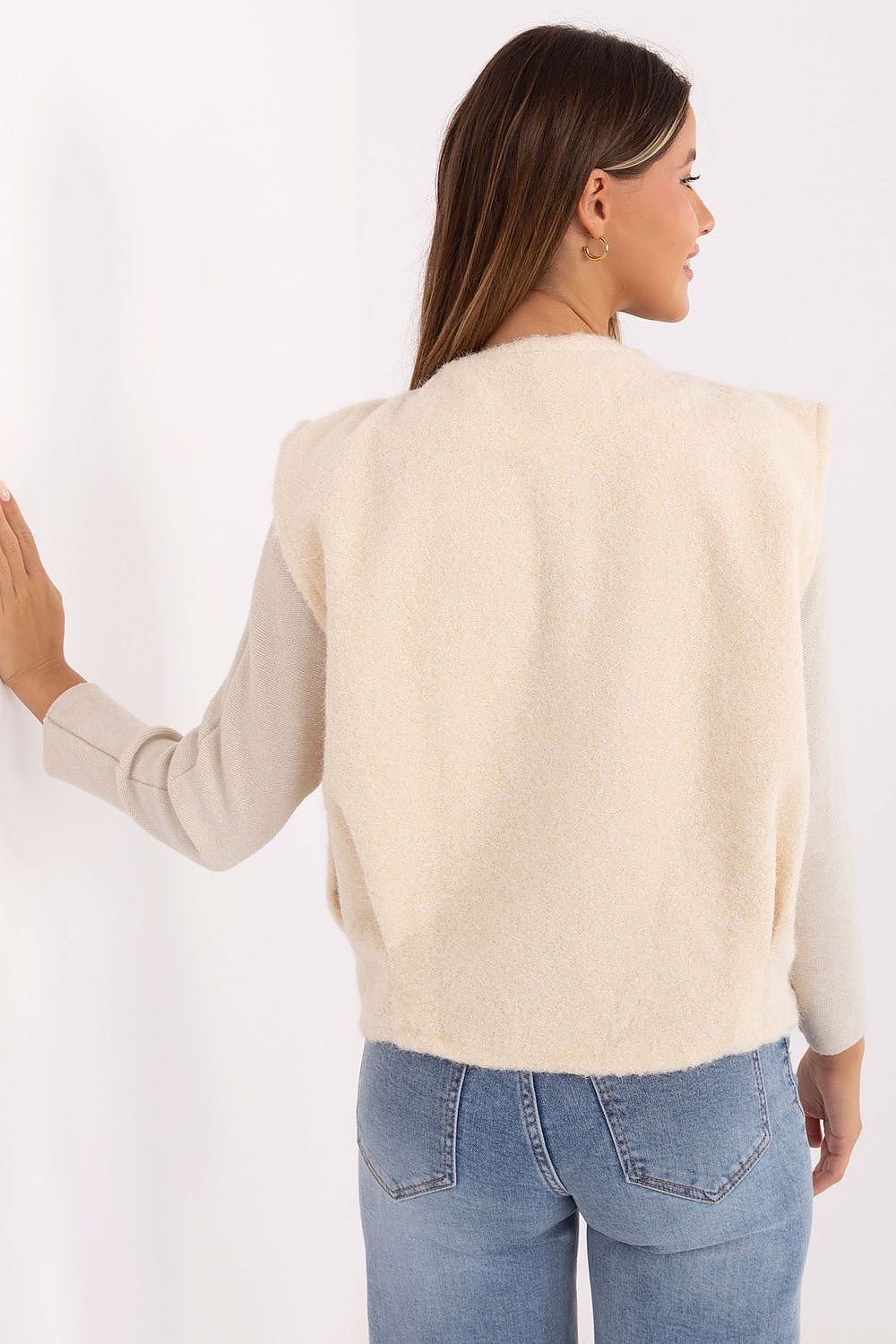 beige gilet detail view