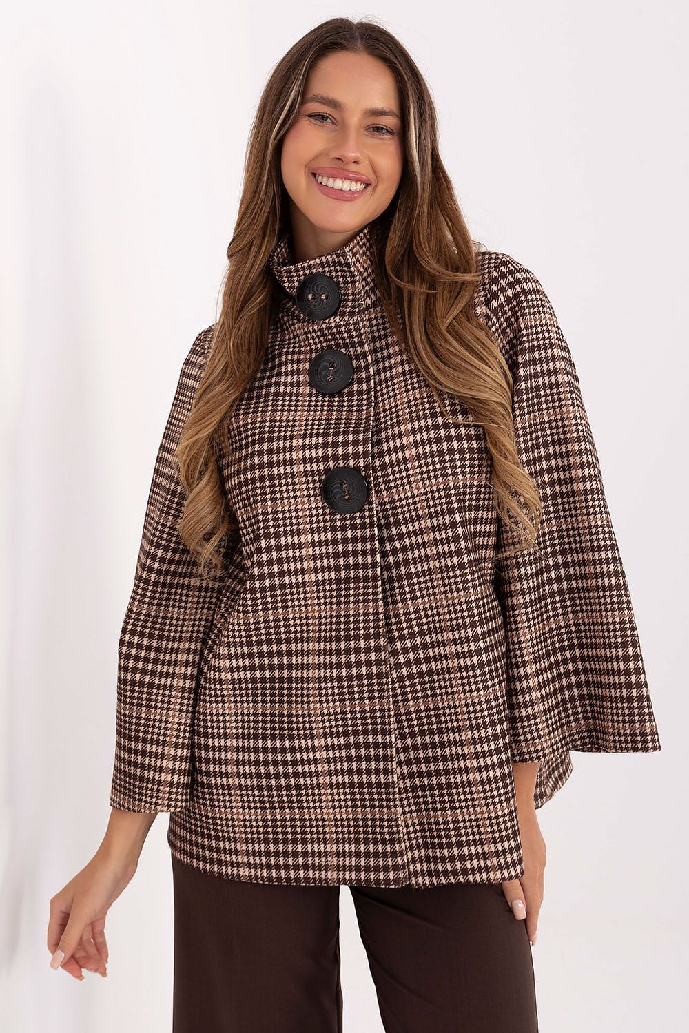 brown coat front view