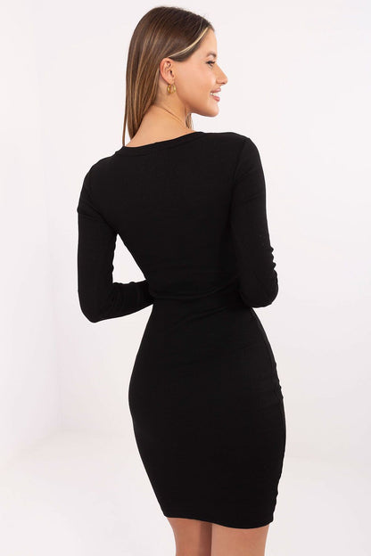 black ribbed bodycon day dress detail view