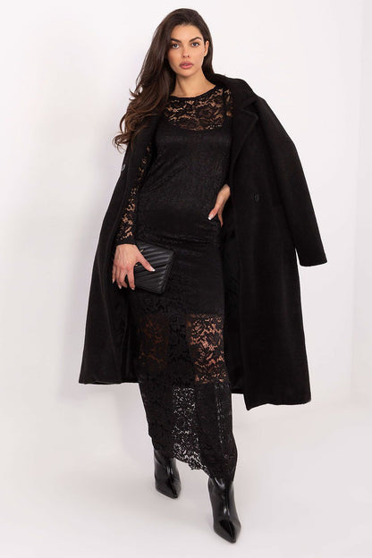 black lace long sleeve long dress front view