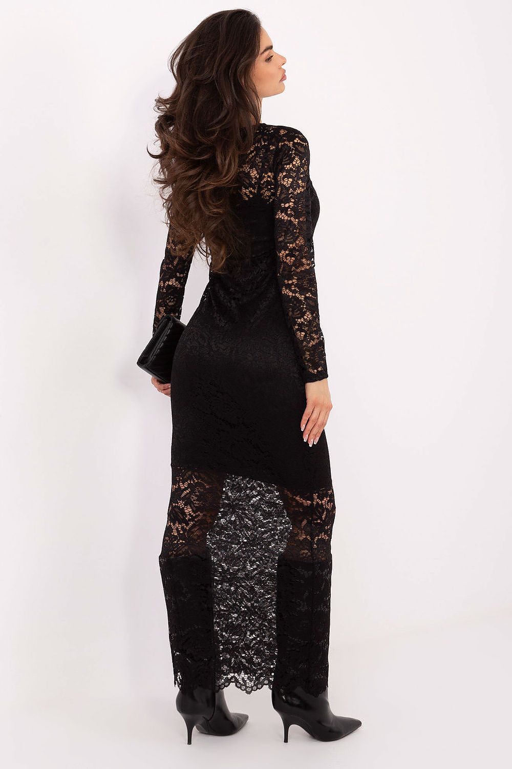 black lace long sleeve long dress detail view