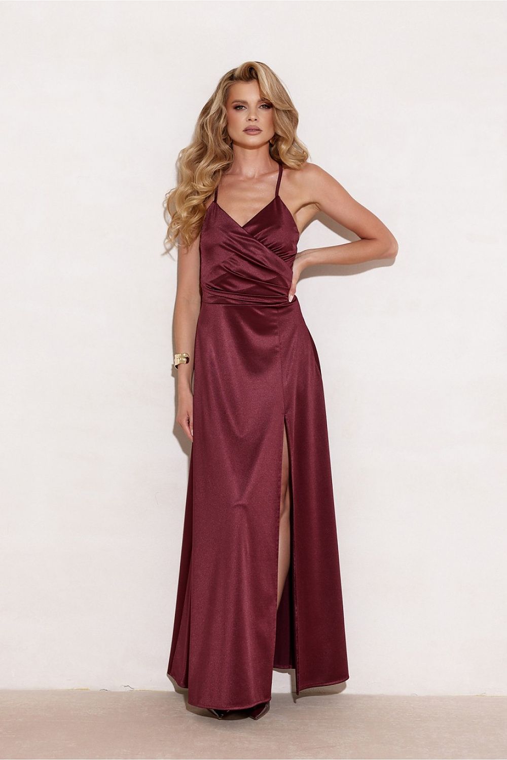 pink wrap flared long dress view 27