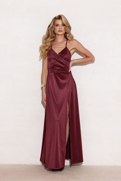 pink wrap flared long dress view 27