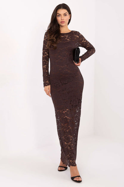 black lace long sleeve long dress back view