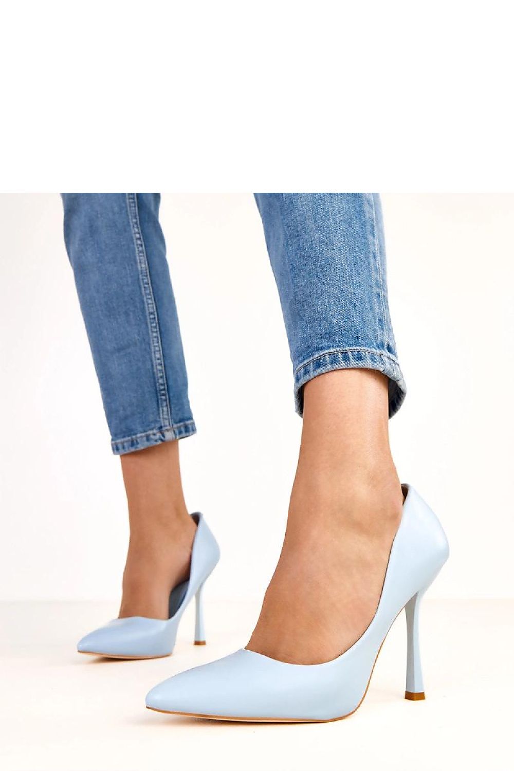 blue mini high heels back view