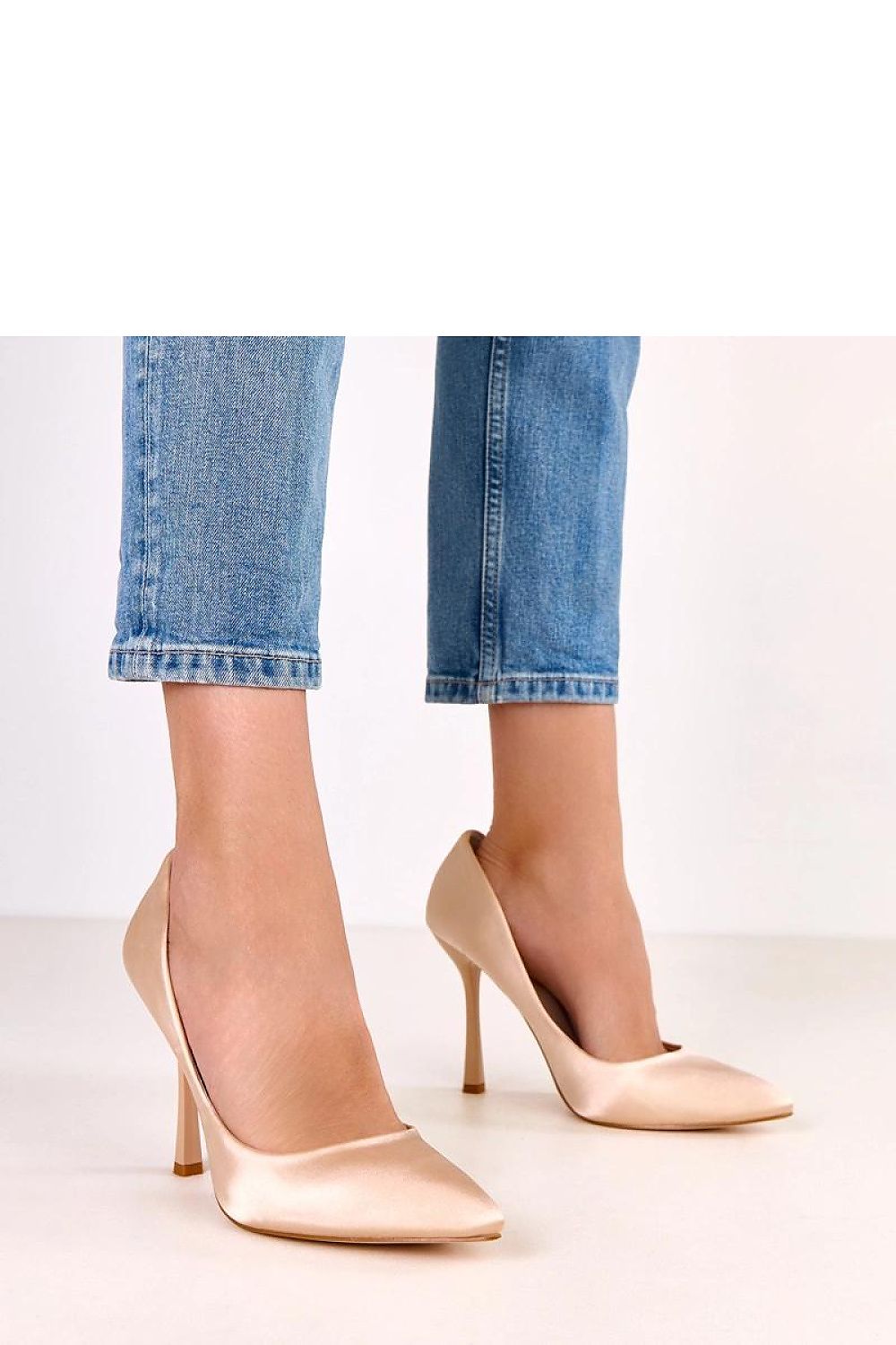 green satin mini high heels side view