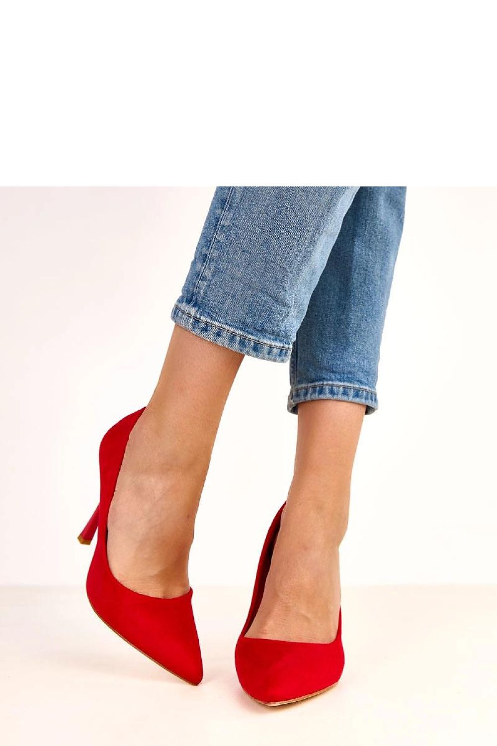 red mini high heels detail view