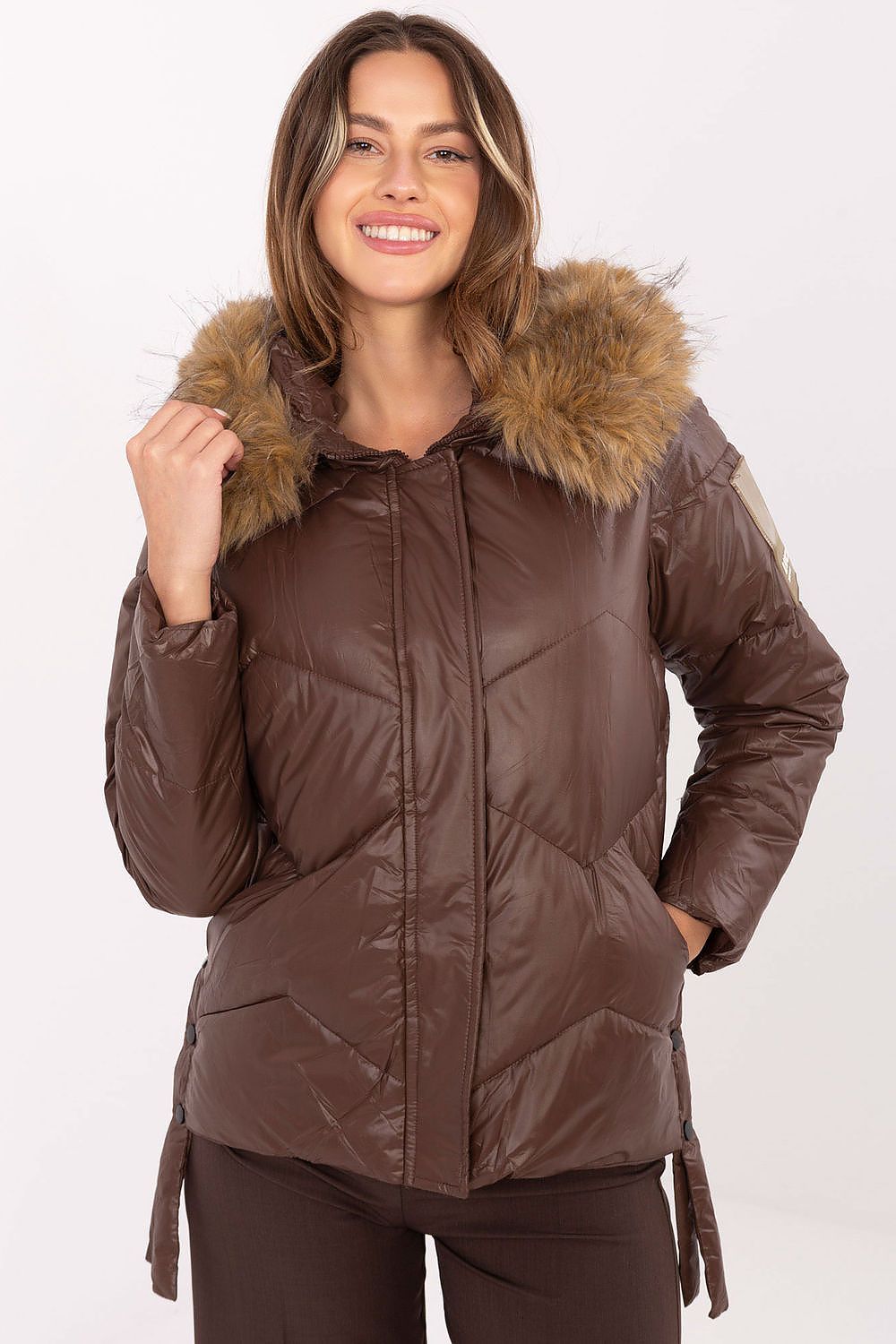 beige mini jacket side view