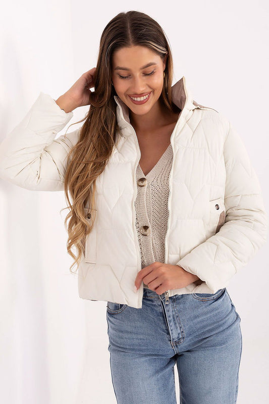 beige long sleeve jacket front view