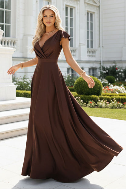 brown wrap satin long dress alternate angle