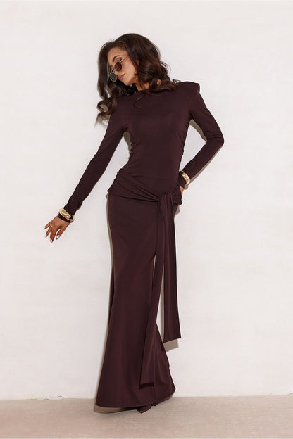 brown long sleeve mini long dress view 8