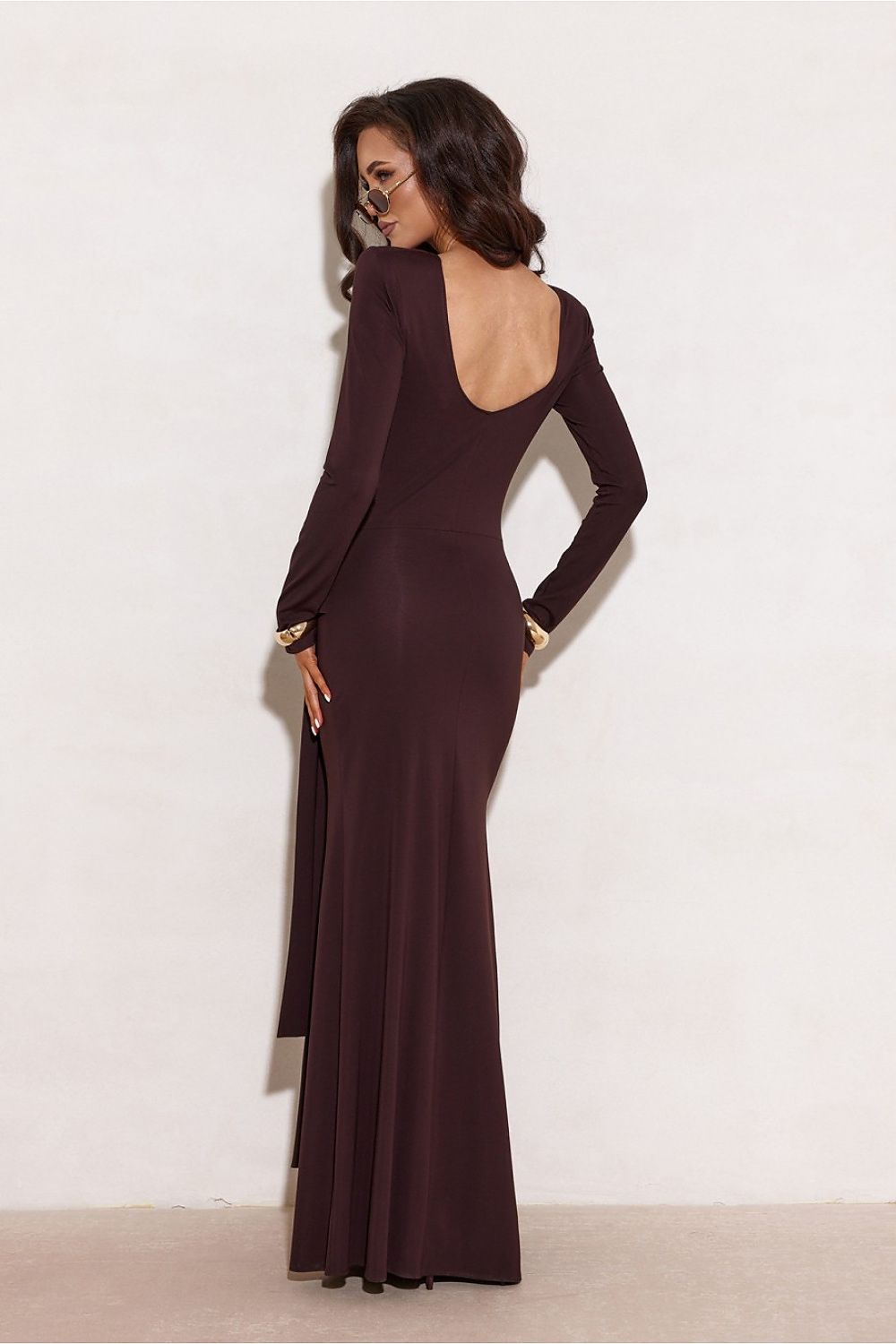 brown long sleeve mini long dress view 10