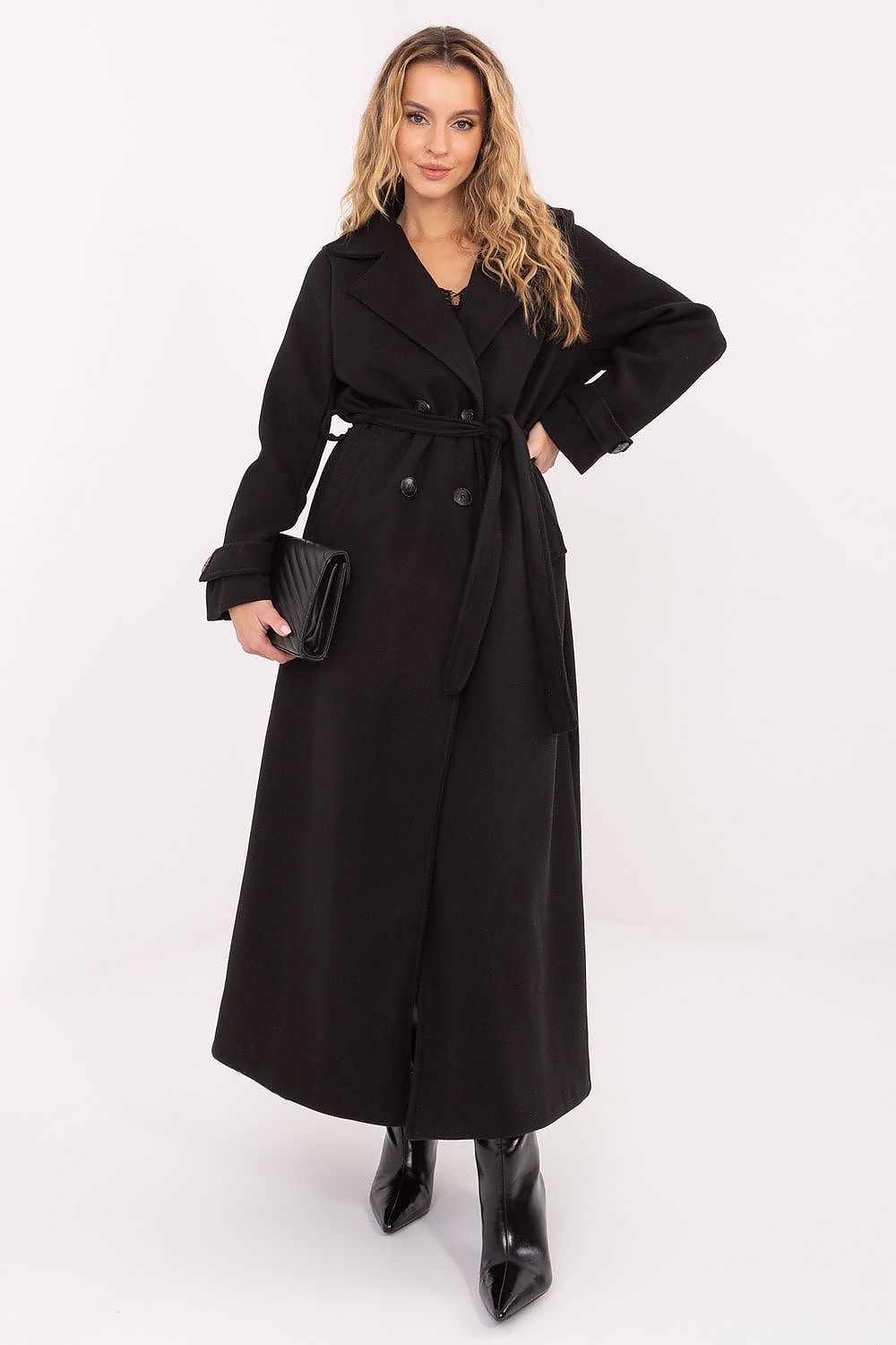 black belted coat front view