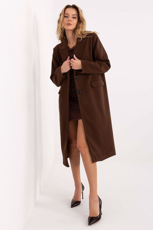 brown mini coat front view