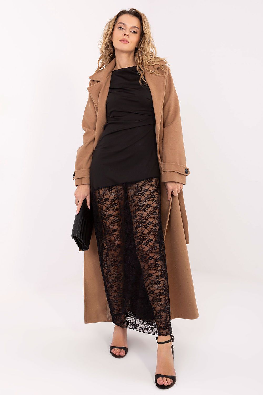 brown lace pencil long dress side view