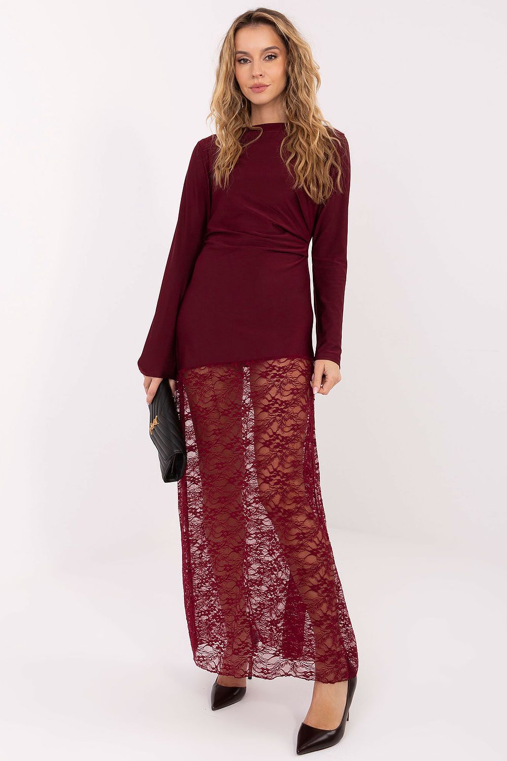 brown lace pencil long dress view 7