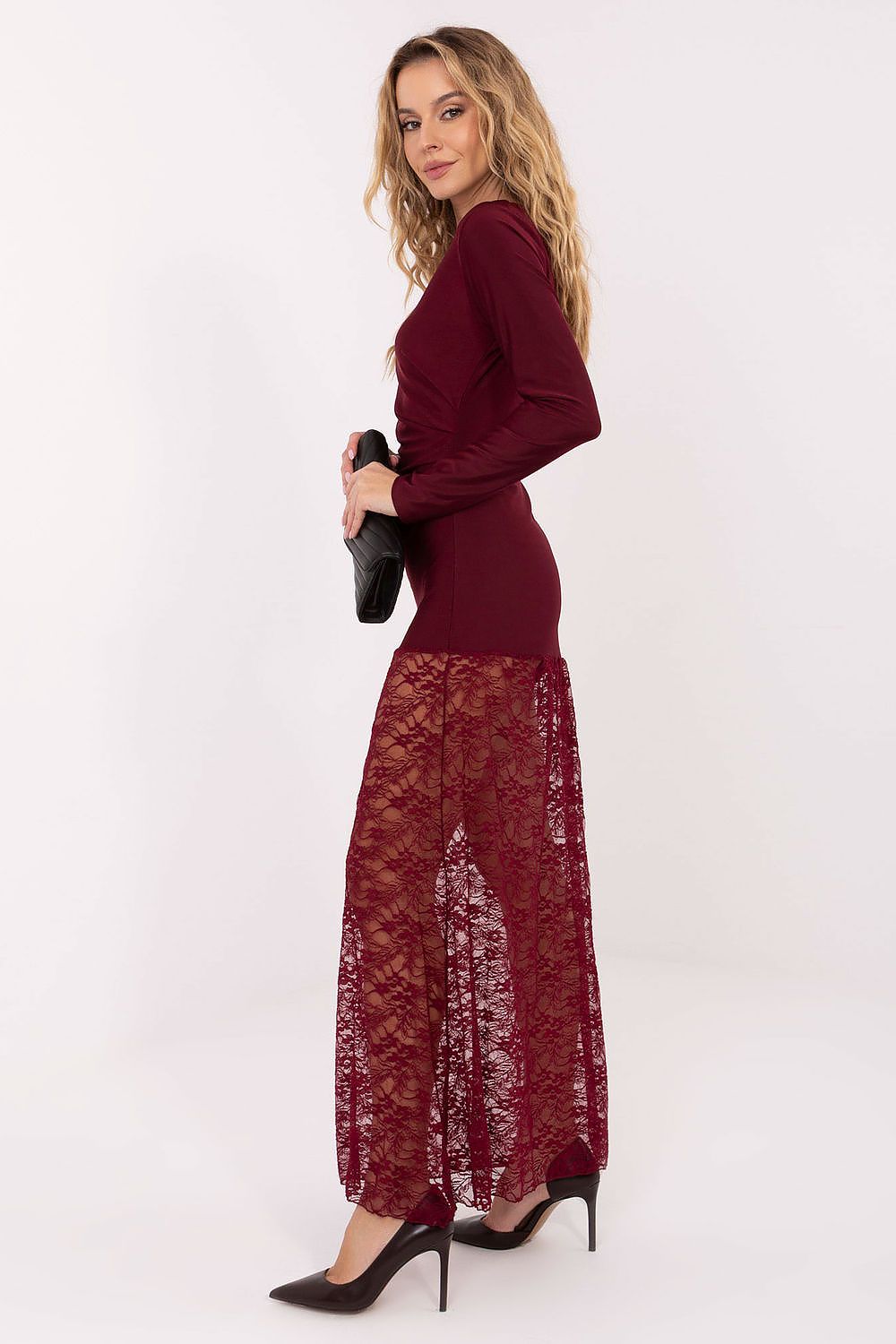 brown lace pencil long dress view 8