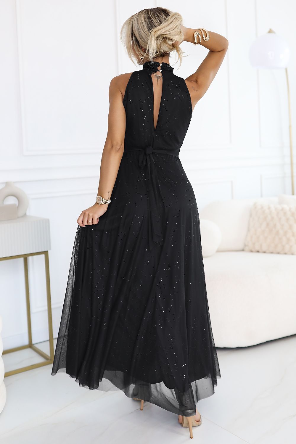 navy blue flared maxi long dress view 6