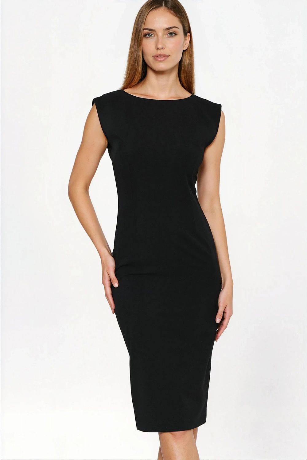 green v-neck day dress back view