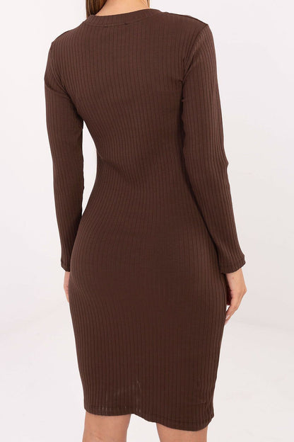 brown ribbed pencil elegant brown ribbed pencil dress - comfortable & versatile everyday wear detail view