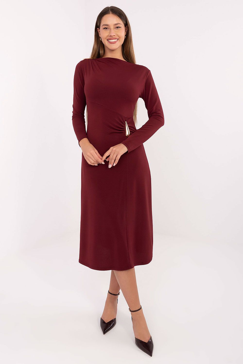 red midi day dress front view