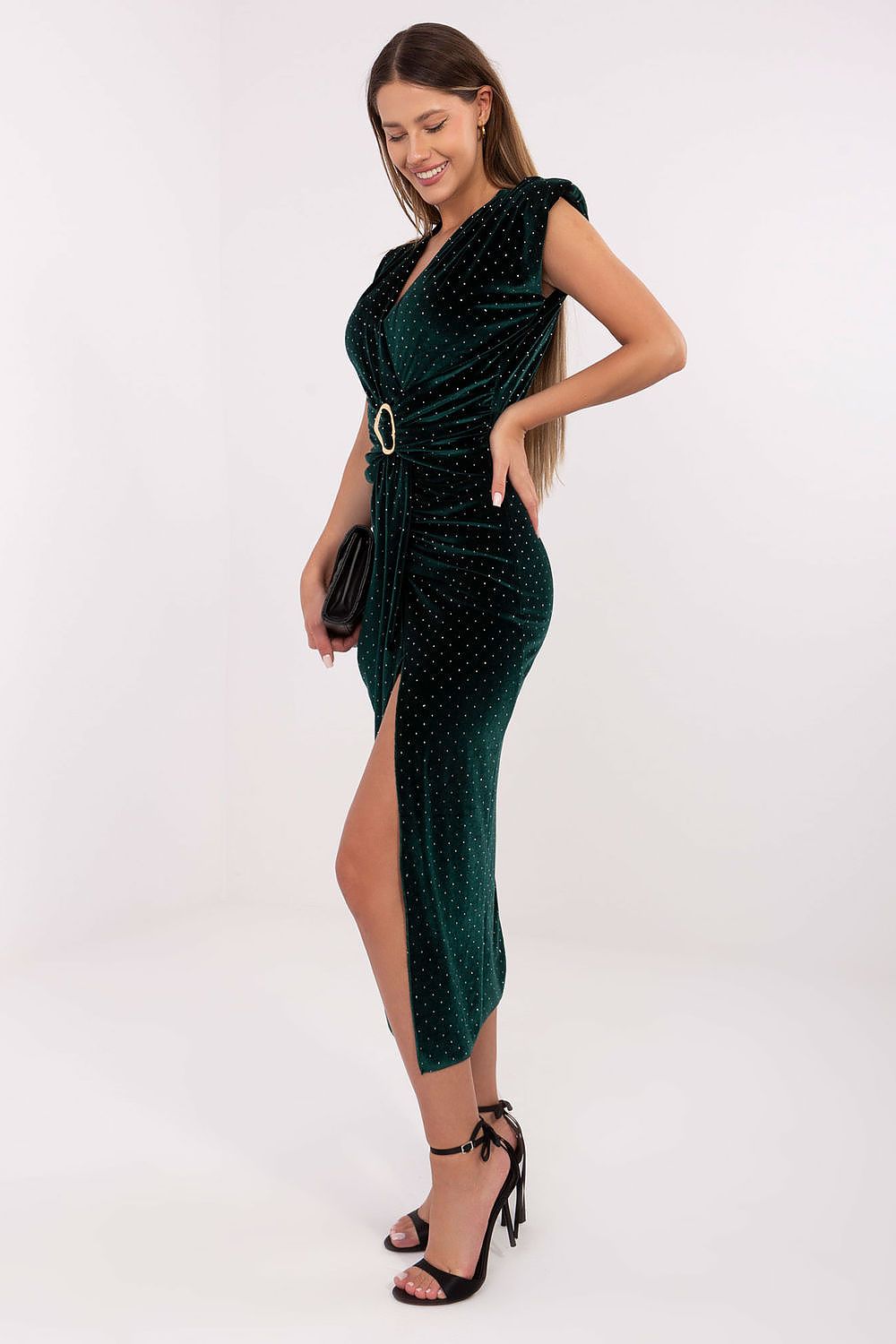 brown pencil midi evening dress side view