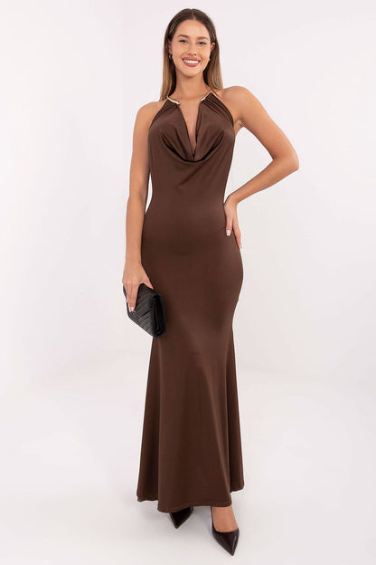 brown sleeveless mini long dress view 10