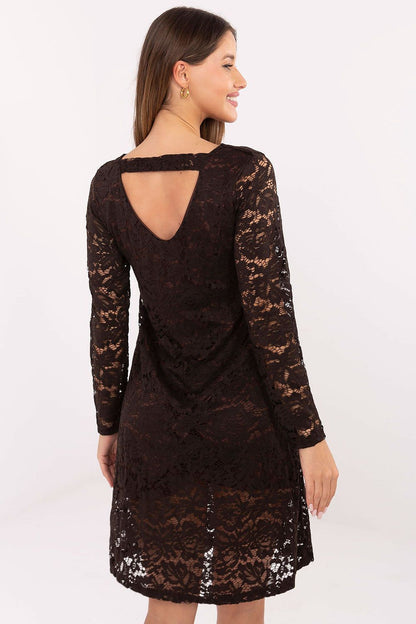 brown lace long sleeve evening dress detail view