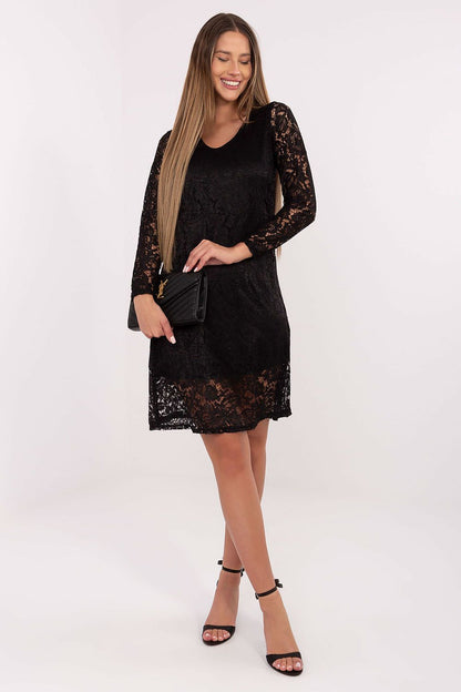 brown lace long sleeve evening dress back view