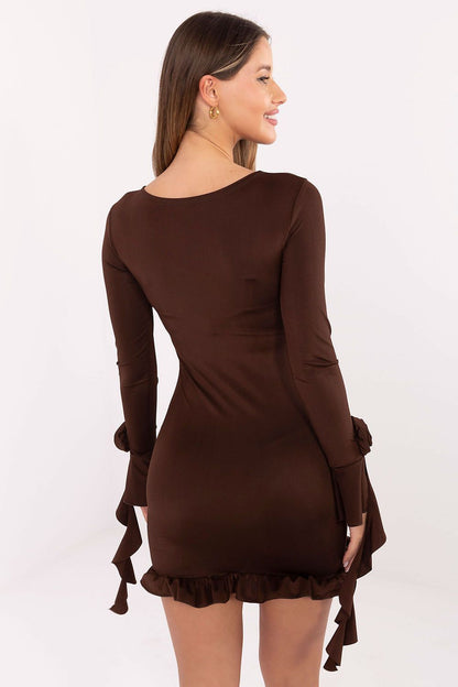 brown pencil evening dress detail view