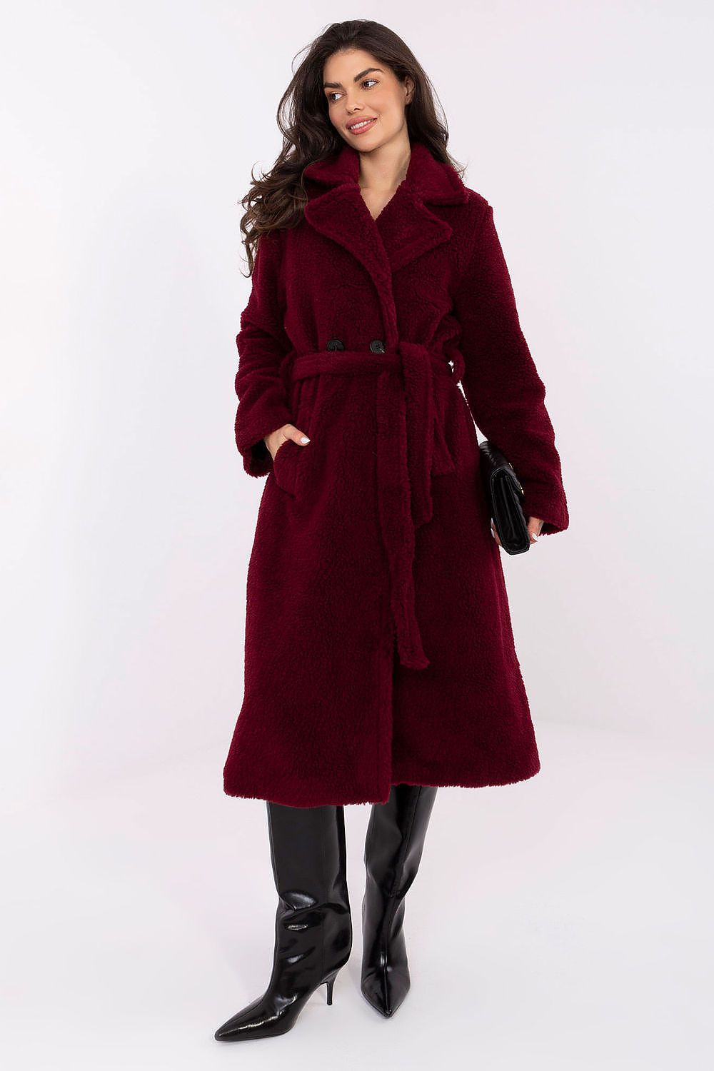 beige long sleeve coat back view