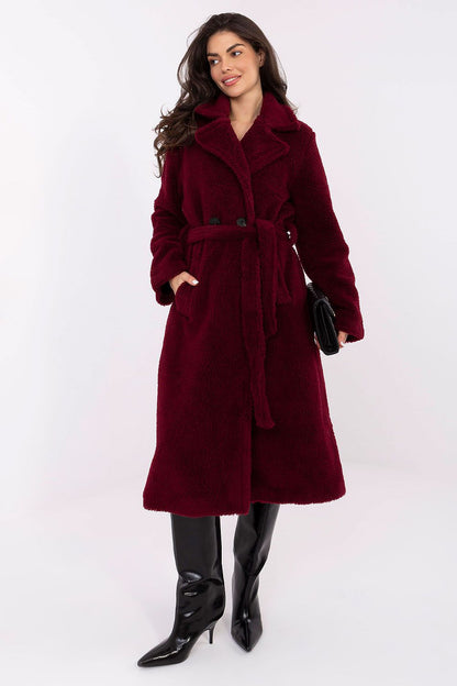 beige long sleeve coat back view