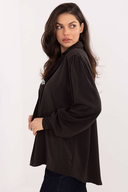 brown long sleeve v-neck blouse alternate angle