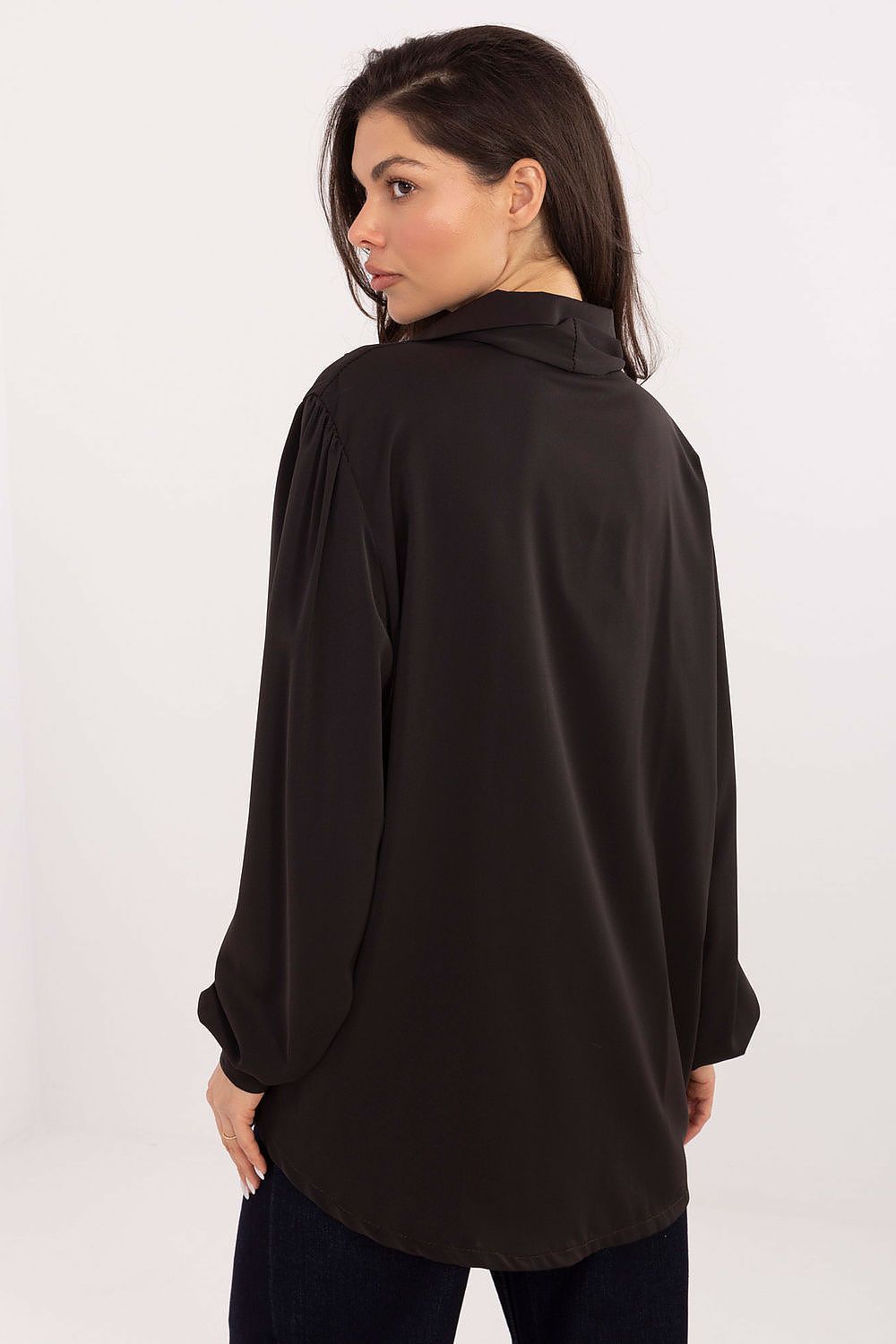 brown long sleeve v-neck blouse detail view