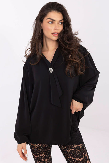 brown long sleeve v-neck blouse side view