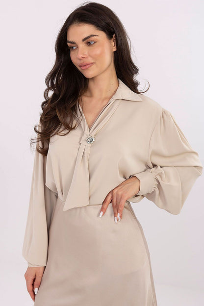 brown long sleeve v-neck blouse view 8