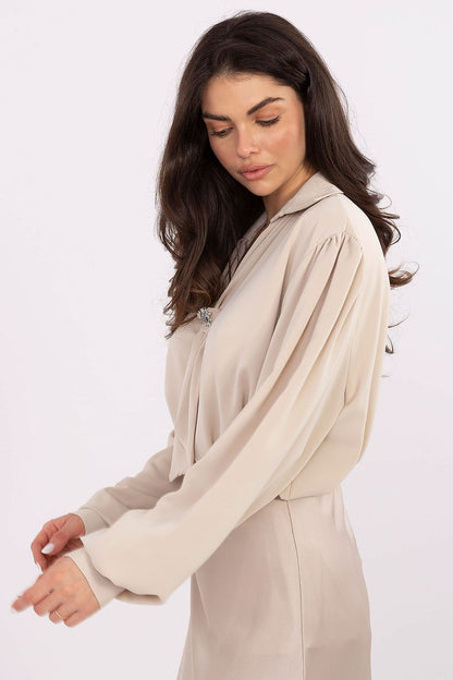 brown long sleeve v-neck blouse view 10