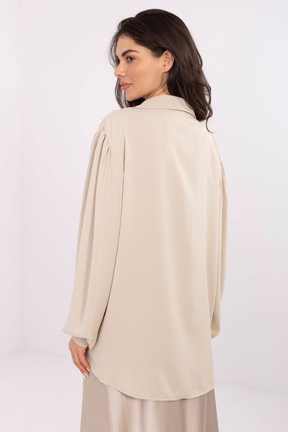 brown long sleeve v-neck blouse view 11