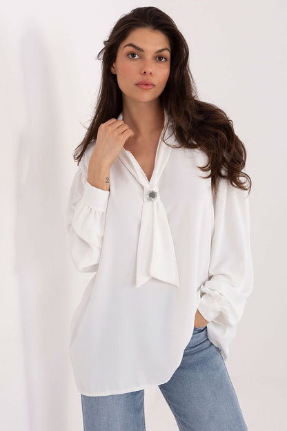 brown long sleeve v-neck blouse view 12